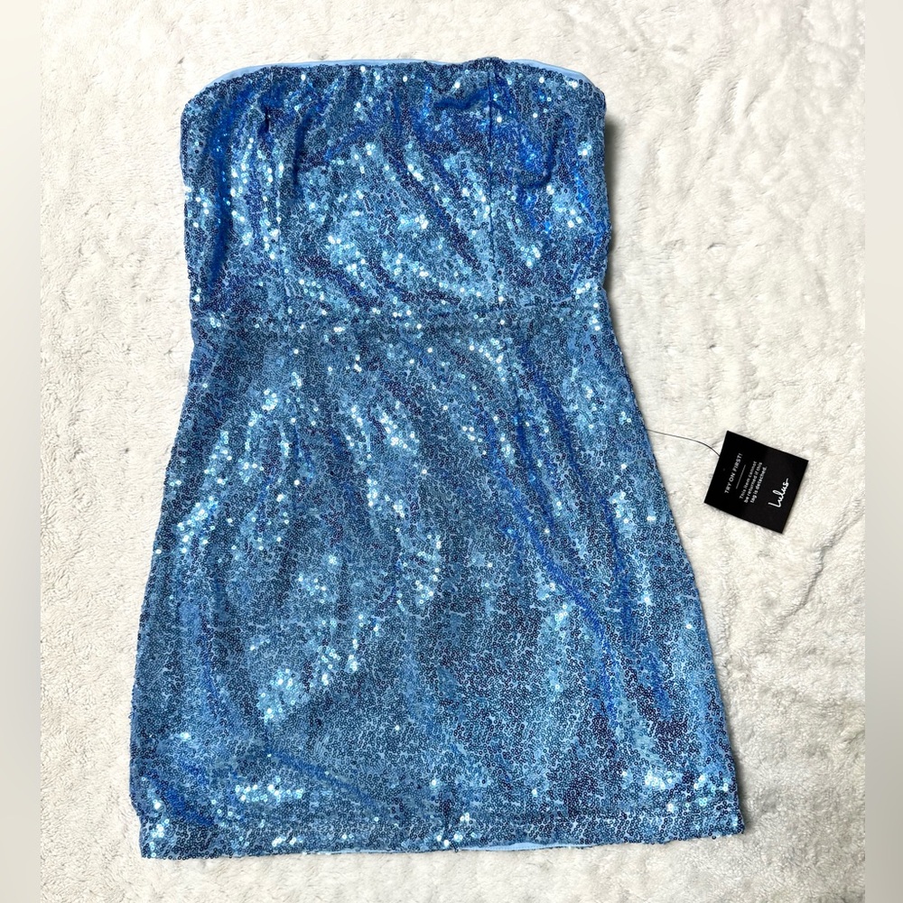 NWT- Lulu's Blue Strapless Sequin Mini Dress